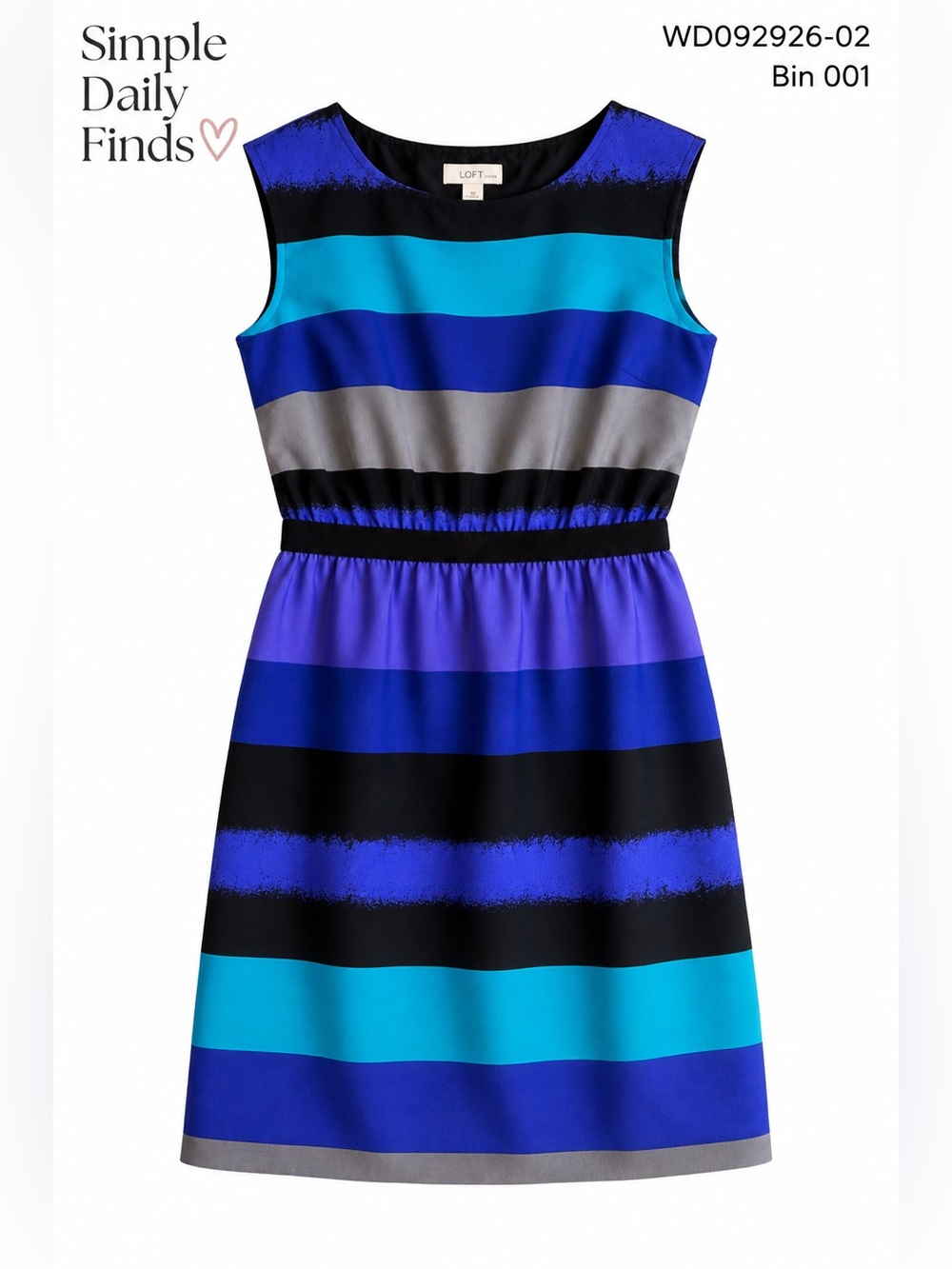 LOFT Petite SP Striped Colorblock Dress Blue Teal Purple Sleeveless